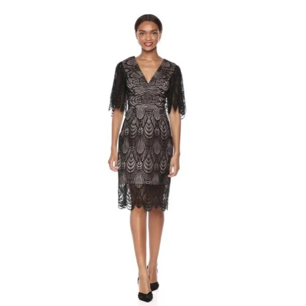 Dress The Population Women’s Mia Angel Black Lace Dress Knee Length Cocktail